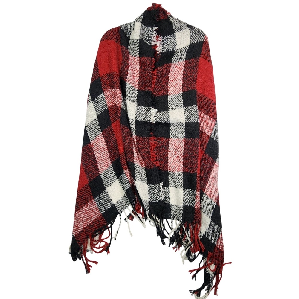 Unbranded Red Plaid Scarf OS Buffalo Check Fringe Wrap Cabin Core Winter Warm